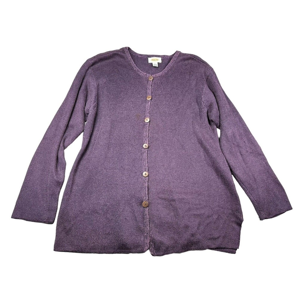 TALBOTS PURPLE WOOD BUTTON CARDIGAN LARGE KNIT LONG‎ SLEEVE